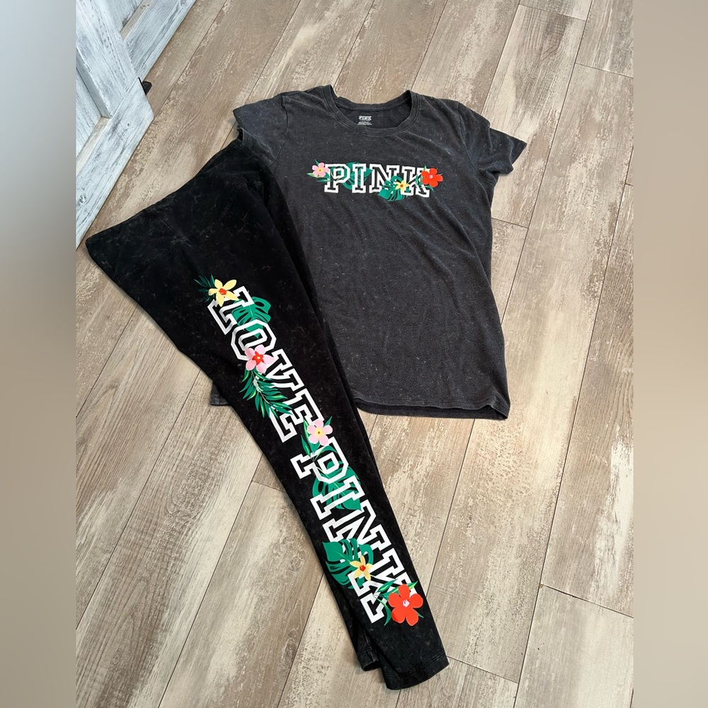 Vs pink htf size large tropical leggings   tee size large in guc